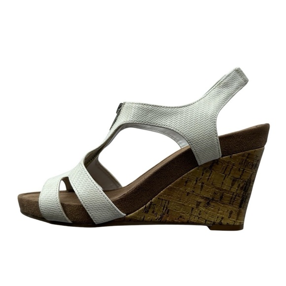 Aerosoles Plushlow Sandals White Front Zip Slingback 4 inch Wedge Heels, 9.5 - Picture 3 of 9